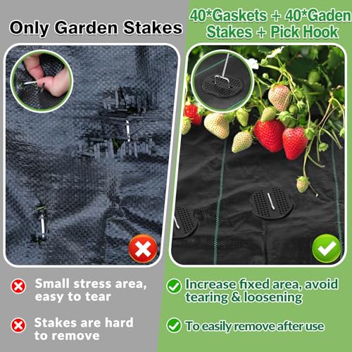 PAMASE Landscape Weed Barrier Fabric - 40pcs Tear-Proof Gaskets, 40pcs Garden Stakes, Pick Hook, 3.2oz Heavy Duty Outdoor Ground Cover Weed Cloth Control - 3 x 100ft - size: 3 x 100ft