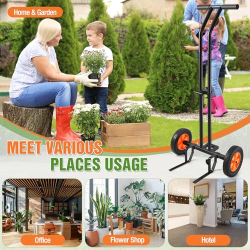 Plant Caddy with Wheels, Heavy Duty Plant Mover Cart with Adjustable Grabbing Arm and Strap, 175 LBS T-Handle Plant Dolly with Suction Cups for Plant Pots Garden Pot Trolley Indoor Outdoor Use, Black - color: Black
