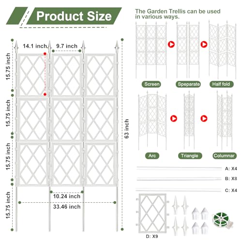 63 Inch White Metal Pipe Garden Trellis Support Fence Frame for Climbing - color: White