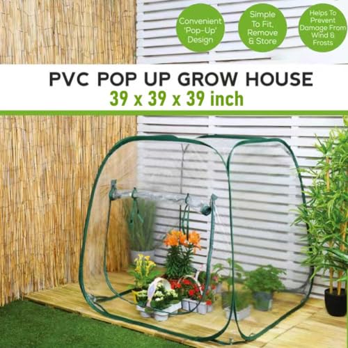 Plant Mini Greenhouse Pop Up Greenhouse Covers, Transparent Freeze Protection PVC Tent with Roll-up Zipper Entry Doors for Indoor and Outdoor Gardens Protecting Plant from Cold Frost (PVC, 39x39x39in) - size: 39x39x39in