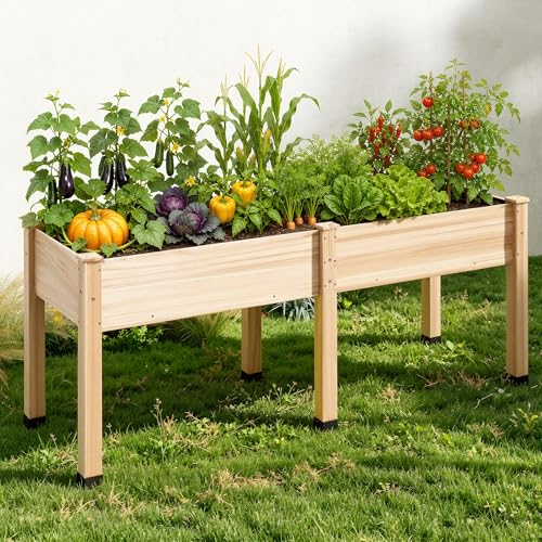 AMERLIFE 72x24x30 Inch Elevated Wood Raised Garden Bed with Legs - color: Light Wood, size: 6x2 FT-Regular