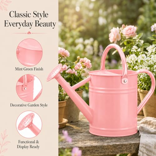 1 Gallon Metal Watering Can for Indoor Outdoor Plants, Pink - color: Pink