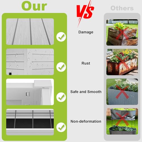 Elevated Raised Garden Bed,Outdoor Large Resin Patio Planter Box Stand Divisible with Drain Plug,Water Monitor for Plants Vegetables Flowers Fruits(Ashen) - color: Ashen, size: 43.43*18.27*59.29
