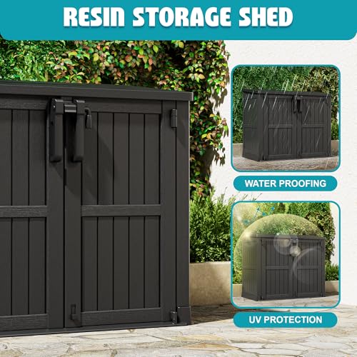 Horizontal Outdoor Storage Shed 36 Cu Ft with Lockable Doors, Portable Outdoor Storage Box -Waterproof Outdoor Storage Cabinet for Backyard - color: Dark-Black, size: 30.1"×52.1"×44.3"