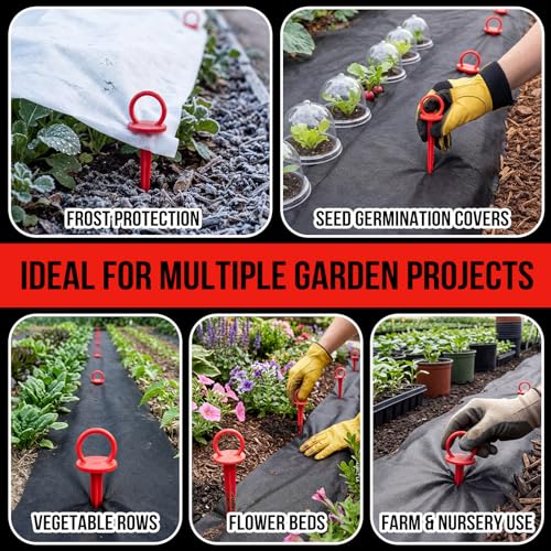 Thyle 100 Pcs 6 Inch Landscape Fabric Pins Circle Top Garden Staples Red