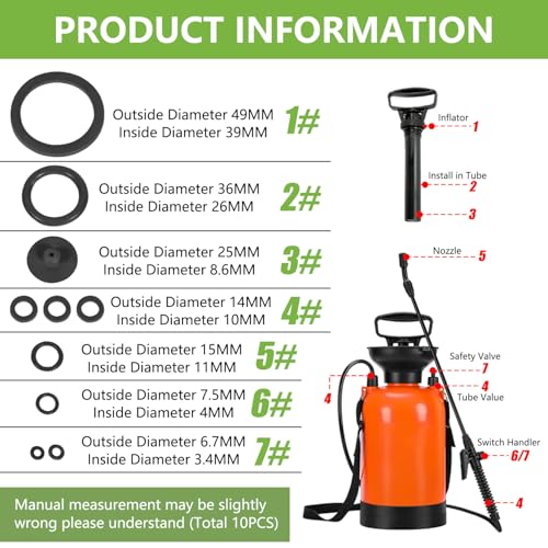 10Pcs Sprayer Seal Rings Kit - NBR Rubber O-Rings & Gaskets Replacement for Most 1 Gallon (3L), 1.3 Gallon (5L), 2 Gallon (8L) Garden Pressurized Hand Sprayers - Durable Pump Repair Parts - color: black -1 pack