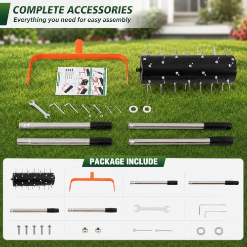15" Rolling Lawn Aerator Grass Aerator 42 Steel Spikes Manual Aerator Tool