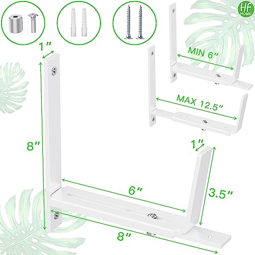 HFHOME 4 PCS Adjustable Planter Box Brackets (6 to 12.5 in), Universal Window Box Brackets, Heavy Duty Metal Flower Box Wall Mounting Hooks for Balcony, Fences, Patio, and Garden - White - size: Set of 4 - White