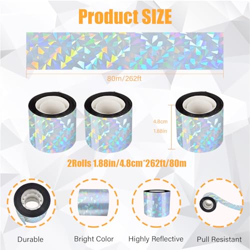 ASTIMESA Double Sided Reflective Bird Scare Tape, Holographic Sparkly Bird Tape, Flash Reflective Ribbon for Birds Woodpeckers Pigeons Keep Away from House Garden Patio (2, 524.9 Ft) - size: 524.9 Ft