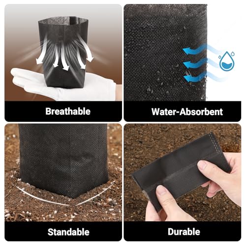 Black Plant Grow Bags for Plants Nursery, Pack of 200 5.5x5.9 Breathable Non-Woven Fabric Grow Bags for Planting Seedling Pots Nursery Pots - color: Black, size: 5.5"x5.9"/Pack of 200