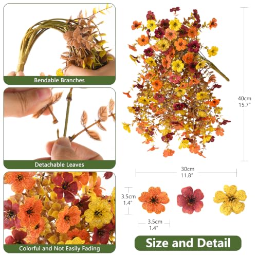 Homsunny Artificial Faux Mums Fall Flowers for Outdoor Outside Decoration - color: Orange Yellow Brown