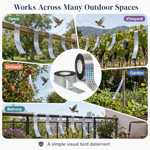 RAINFLOW Bird Scare Tape - 2 Rolls 300FT Reflective Ribbon for Garden