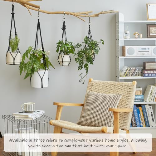 4Pack Macrame Plant Hangers Boho Hanging Planter for Indoor Plants - color: Black