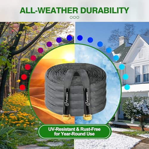 75FT Non-Expanding Garden Hose, Lightweight Flexible Flat Hose, Kink-Free, Burst-Resistant, High-Pressure Water Hose for Outdoor, RV, Lawns, Cleaning - size: 75 FT