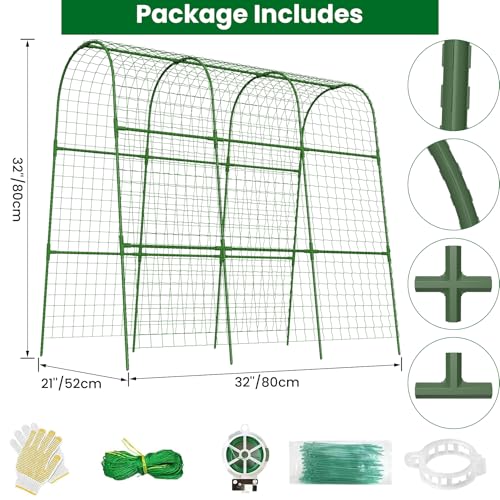 Cucumber Trellis for Raised Bed 48" L x 48" H U-Shape Garden Trellis for Climbing Plants Outdoor, Metal Arch Trellis for Vegetables, Plant Support for Tomato Pea Zucchini Grape Flowers