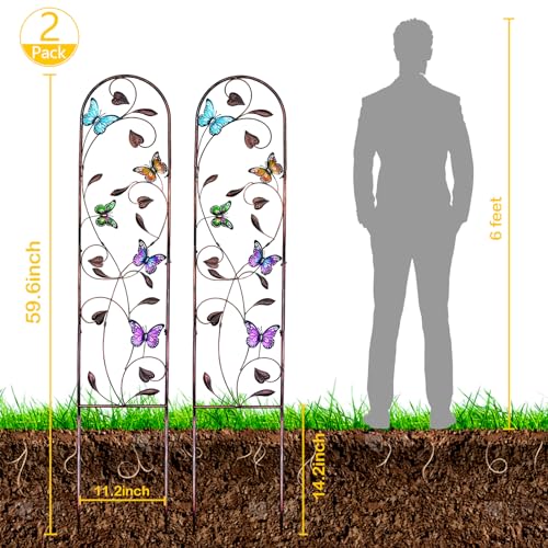 Aboxoo 2-Pack Butterfly Metal Garden Trellis, 60" Decorative Outdoor Fence - color: Butterfly 2pcs, size: 2pcs