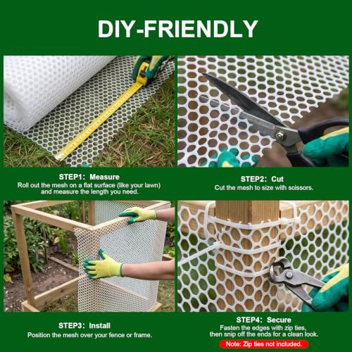 Plastic Wire Mesh Fence 16in x 20Ft Plastic Chicken Wire Mesh for Poultry, Dogs, Rabbit, Snake Barrier & Gardening Versatile Plastic Fencing (16in x 20Ft, White) - color: White, size: 16in x 20Ft