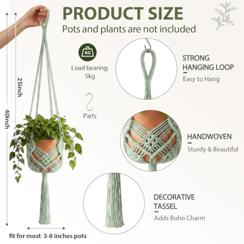 Shappy 1 Pack Boho Macrame Plant Hanger for Indoor - color: Sage Green, size: Style B