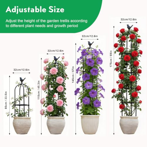 Trellis for Climbing Plants Outdoor,V3 Upgraded, 1PC 6FT Garden Obelisk, Metal Pipe Tomato Cage, Supports Cucumber Rose Flower Vegetable Grape Round Vine, Tall Plant Stakes, Potted Garden Tower Indoor