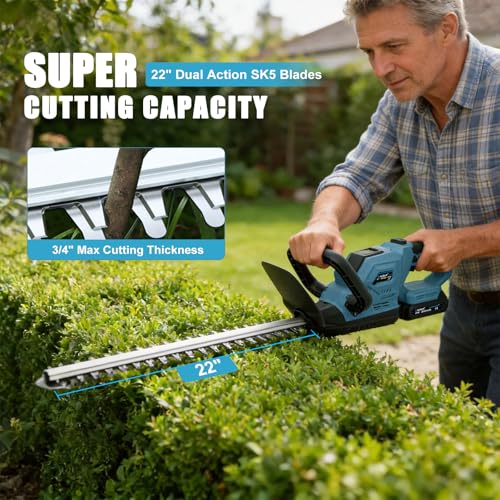 22'' Hedge Trimmers Cordless with Battery, 3500RPM Brushless Motor - color: Blue
