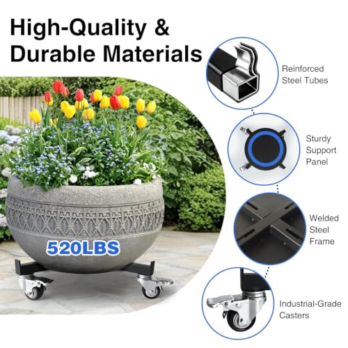 16-24 Inch Plant Caddy with Wheels, Adjustable Metal Plant Stand
