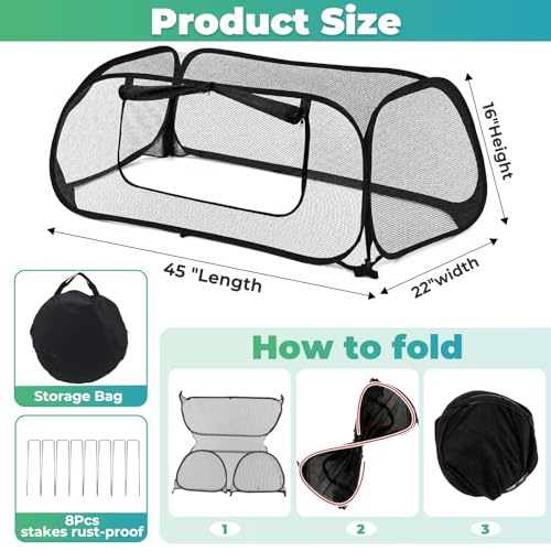 QwayHome 2Pack Garden Covers for Raised Beds, Pop Up Mesh Plant Protect Covers, Black 45% Sunblock Plant Shade Tent, Vegetable Seedling Crop Cage for Against Animals, With 8 Stakes L*W*H - 45*22*16in - color: Black