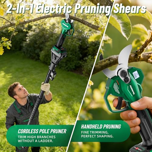 21V Electric Pruning Shears, Cordless Electric Scissors with 2 PCS Rechargeable 2000mAh Lithium Battery Powered & 2 Blades, 35mm (1.4 inch) Max Cutting Diameter Electric Pruning Shears