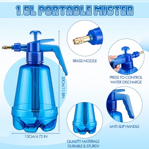 Teenyyou 2 Pcs 1.5 Liter Misters Spray Pump Bottle with Full Neoprene Jacket and Built in Carrying Strap Garden Plant Mister Spray Bottle for Spring Personal Cooling Plants Watering (Blue) - color: Blue