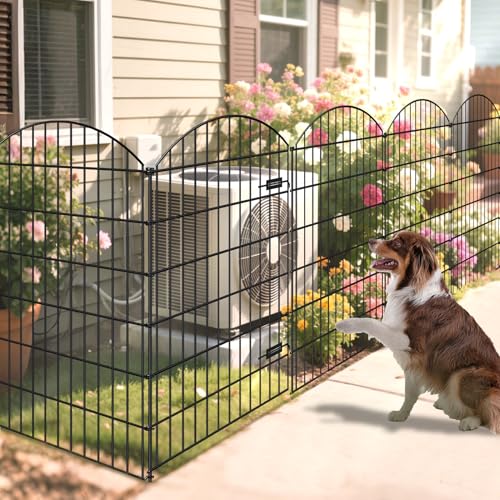 Metal Garden Fence with Gate 48 in x 12.7 ft, No-Dig Outdoor Dog Fence - size: 48"Hx12.7ft (Gate+4Panels)