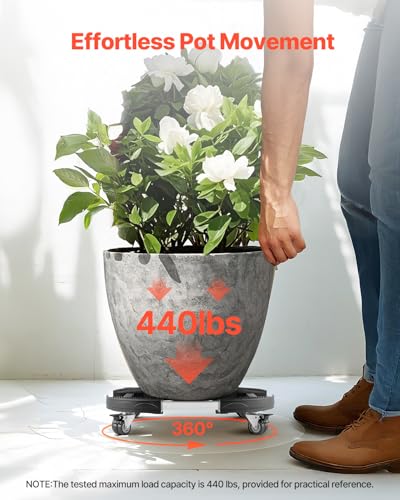 VEVOR Plant Caddy with 4 Lockable Wheels, 15-22.8’’ Adjustable Large Plant Dolly Cart, 440lbs Weight Capacity, Multifunctional Cart for Trash Can, Patio Umbrella, Large Planter, Flower Pots, 2 Packs - size: 2 PACK