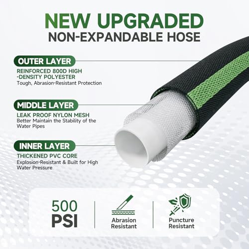 Garden Hose 25 ft Flexible Water Hoses Non-Expanding Lightweight Portable No Kink High Pressure Flat Fabric 3/4” fittings Leak-proof Durable Pipe for Outdoor Outside Yard Lawn Patio Watering Car Wash - size: 25FT