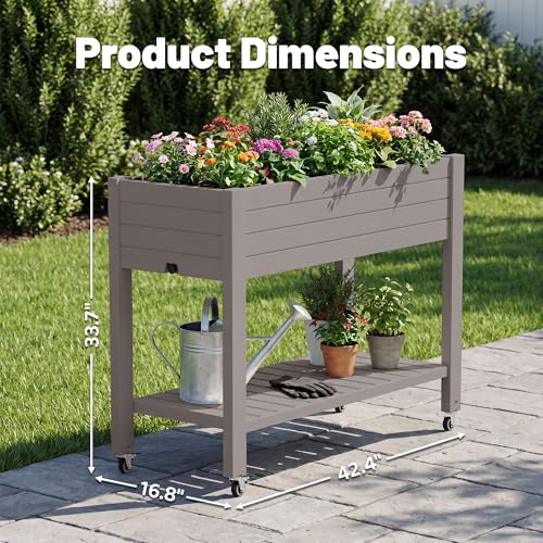 Fancyango Raised Garden Bed with Wheels 33.7" H -Gray - color: Gray, size: 33.7"H