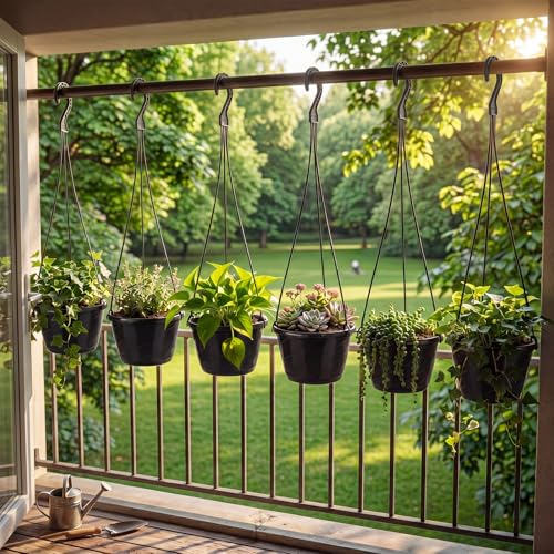 8 Pcs 10 Inch Hanging Planter with Drainage Insert, Black - color: Black