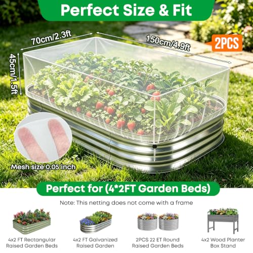 Garden Netting Kit for 4x2 FT Raised Beds, 2 Pack Ultra Fine Mesh Plant Protection Cover with 66FT Hoop Support Wire & Cable Ties, Bird Insect Animal Barrier Net for Vegetables Fruits Flowers