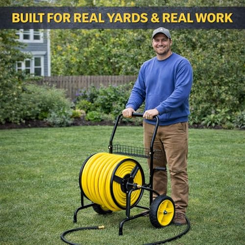 Hose Reel Cart, Hold Up to 300 ft of 5/8'', Garden Hose Cart with 2 Wheels, Heavy Duty Freestanding Water Hose Reels for Outside Garden Lawn Yard Outdoor (300ft Hose Capacity) - size: 300ft Heavy Duty Hose Capacity