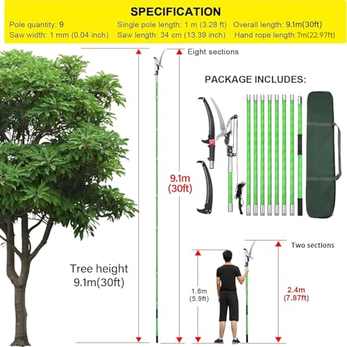30 Feet Tree Pole Pruner Manual Branches Trimmer Tree Branch Garden Tools Loppers Hand Pole Saws Extendable Height Adustable System for Sawing and Shearing - size: 30FT(with branch scissors)