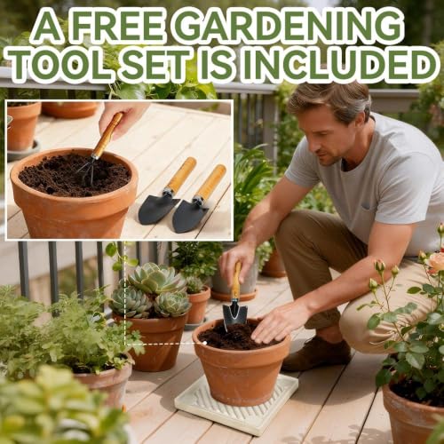 12.2" SquarePlant Caddy Beige with Hidden Wheels & Garden Tools Set - size: 12.2 Inch - Beige (2 Pcs)