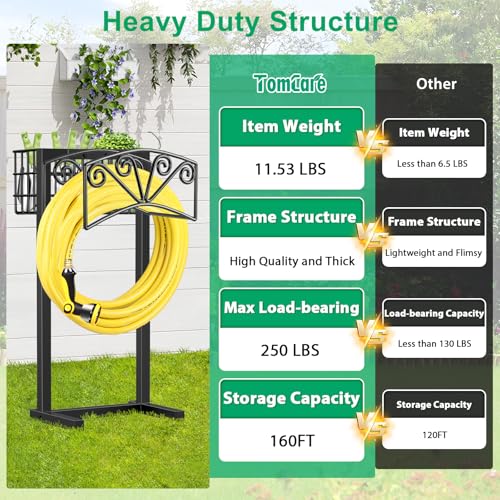 TomCare Garden Hose Holder, Heavy Duty Water Hose Hanger for 160FT Hose - color: All Black, size: 15″ W