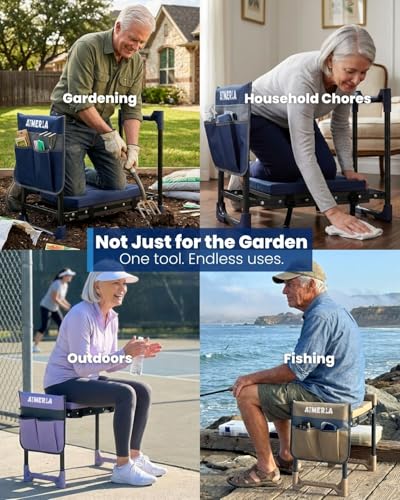 Aimerla K7 Foldable Garden Kneeler Seat, Upgraded Anti-Slip Base, 350LBS Capacity, 10.2" Wide EVA Pad & Detachable Cloud Cushion, 2-in-1 Kneeler Bench for Seniors, Gardening Gifts for Parents - color: Navy Blue