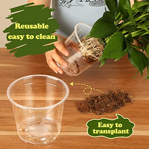RAOOKIF 25 Pack 5 Inch Clear Nursery Pots with Drainage Holes, Flexible Plastic Nursery Pots for Plants, Durable Garden Flower Pot, Seed Starter Pots - size: 5 INCH