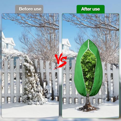 4pcs reusable winter frost plant cover freeze protection, 31.5"x47.2" frost plant cover for winter outdoor plants,Frost Cloth Plants Jacket Drawstring Tree Cover for Outdoor Plants,with zipper - size: 31.5" x 47.2"