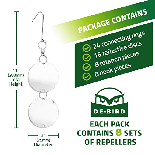 De-Bird Reflective Hanging Discs – Outdoor Reflective Garden Accessories with Swivel Hooks – Reflective Discs for Gardens, Patios, Trees, and Balconies – 8 Pack - size: 8Pack-Repellent Disks