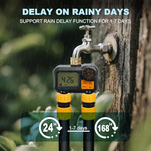 ANDOLL HOME Water Timer for Garden Hose - 2 Zone Timed Sprinkler with Rain Delay/Manual Watering/Automatic Irrigation Programmable Faucet Timer for Yard Lawn (1, Grey) (1, Black-Yellow) - color: Black-yellow