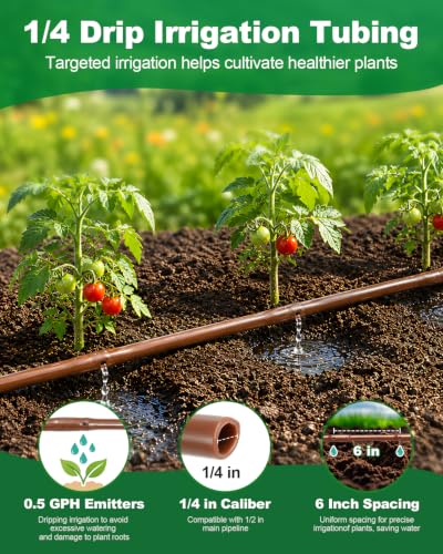 1/4 Drip Irrigation Tubing 500FT Brown Drip Line, 0.5GPH Emitters Every 6In - size: 500FT