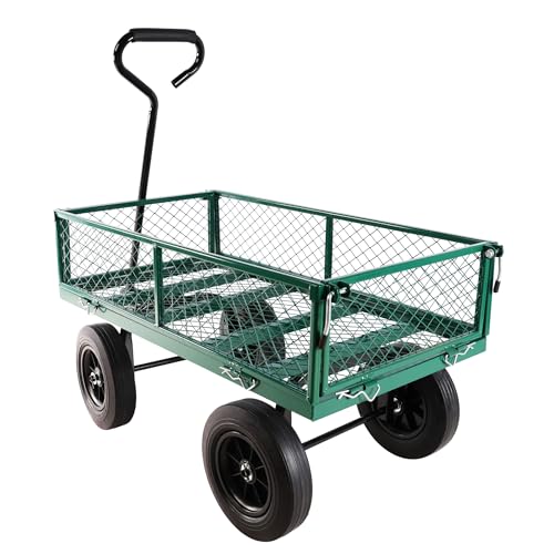Wagon with Removable Sides Can be Used inFarms Garden Dump cart GardenDebris Gardening Wagon Green Garden cart 660 lbs 10" 410/3.50-4 Solid Wheels Heavy Duty Garden Carts and Wagons - color: Green Solid Garden Cart