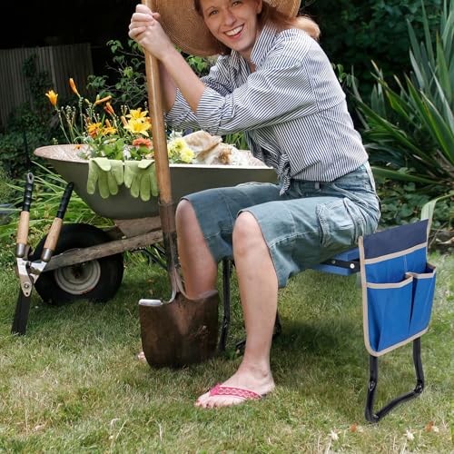 IRONMAX Foldable Garden Kneeler and Seat with Wide Soft Foam Pad, Blue - color: Blue, size: 16”L×8”W