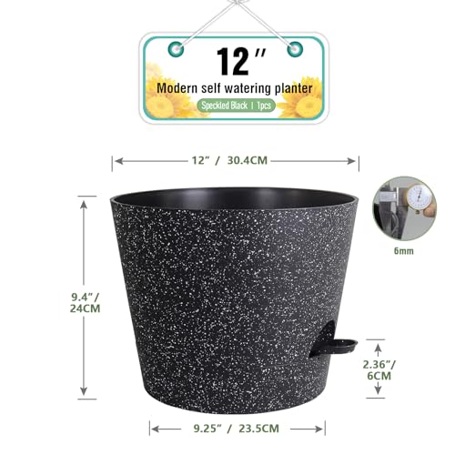 Meowell 12 inch Large Self Watering Pot for Indoor Outdoor Plants - color: Speckled Black, size: 12inch A