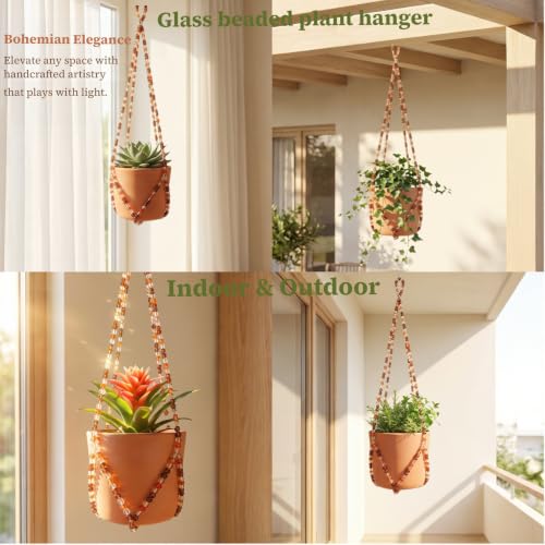 Glass Beaded Plant Hanger, Short Plant Hanger Indoor & Outdoor