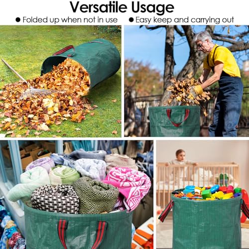 5-Pack 72 Gallon Yard Waste Bags,Reusable Collapsible Garden Leaf Bags with Plastic Ring,Standable,with Gardening Gloves,for Camping & Recycling Leaves,Lawn Debris & Grass Clippings