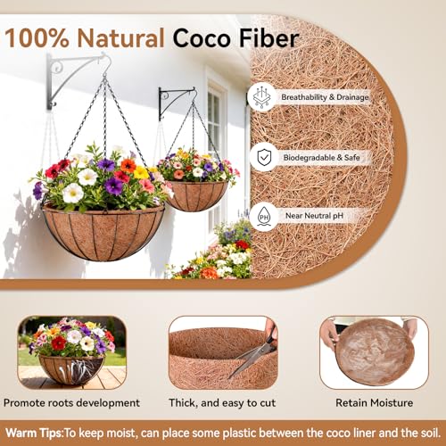 Halatool 3 Pack 14 Inch Coco Liners Replacement for Hanging Baskets - size: 14 in